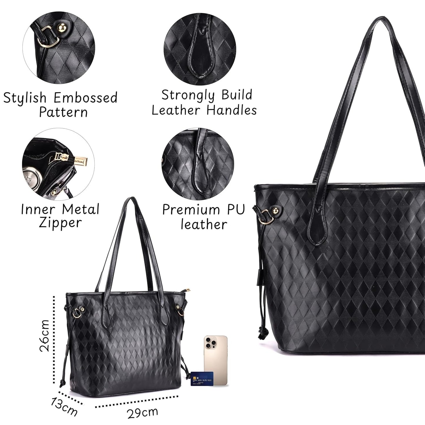 Women’s Quilted Tote Bag – Faux Leather Shoulder Handbag with Spacious Compartments & Elegant Contrast Design