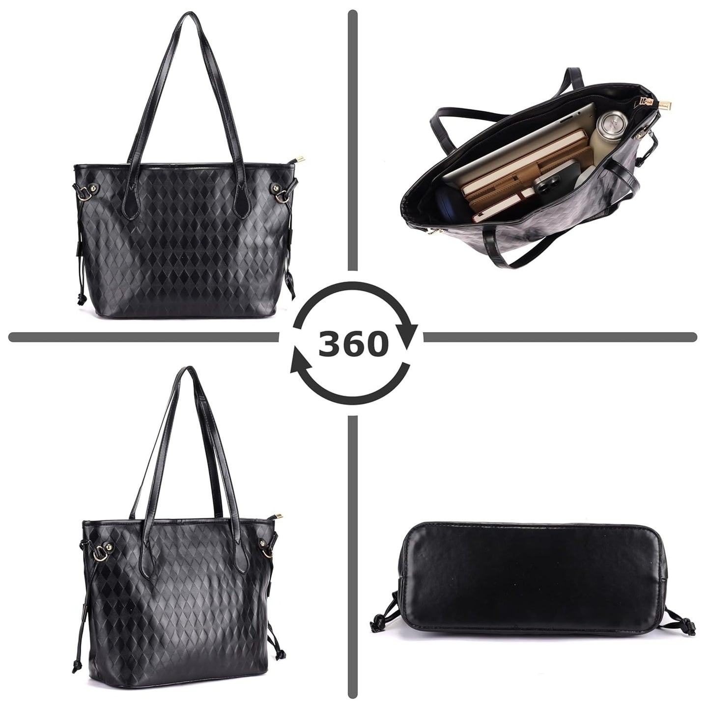 Women’s Quilted Tote Bag – Faux Leather Shoulder Handbag with Spacious Compartments & Elegant Contrast Design