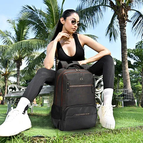 Gear Quantum 3 Anti-Theft Faux Leather Backpack 29L with Raincover – Brown Black