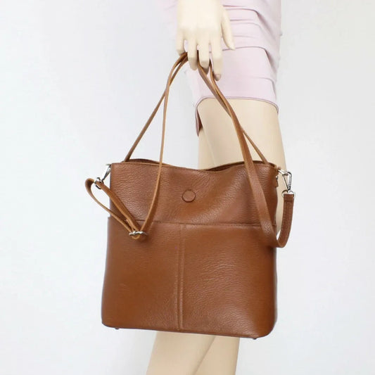 Girly Handbags Women’s Italian Genuine Leather Shoulder Bag – Classic Black Tote with Double Handles & Crossbody Strap