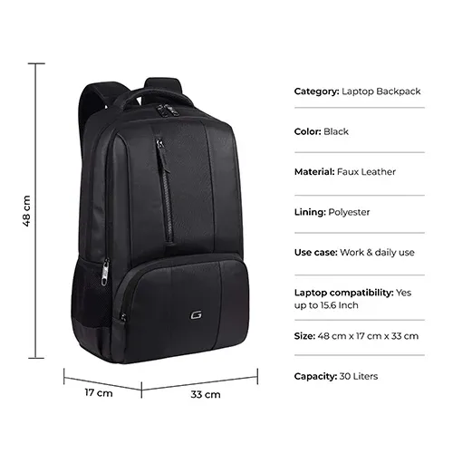 Gear Vault Faux Leather Laptop Backpack 30L