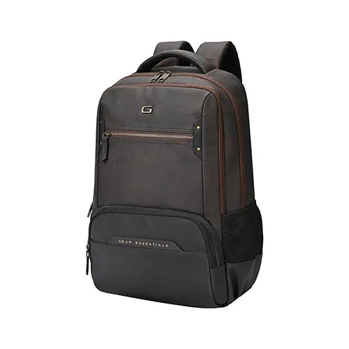 Gear Quantum 3 Anti-Theft Faux Leather Backpack 29L with Raincover – Brown Black