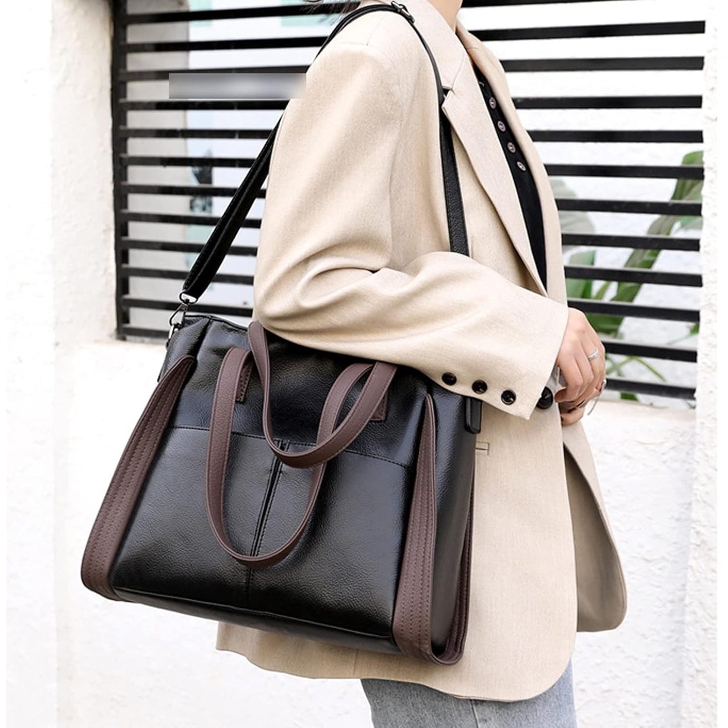 Women’s Faux Leather Tote Handbag – 2-in-1 Shoulder Bag & Crossbody (Wedding & Everyday Use)