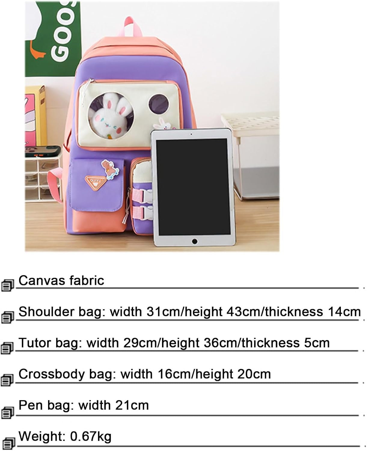 Cute Girls School Backpack Set – Large Capacity, Waterproof & Lightweight | 5 PC COMBO