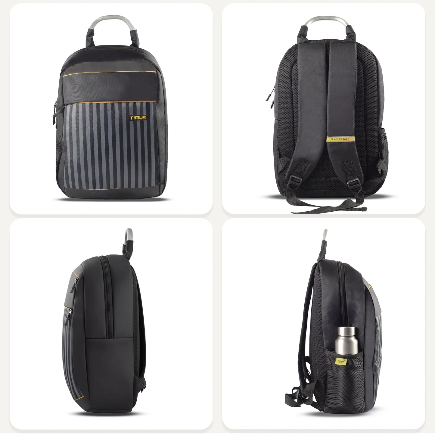 Timus Spain Backpack for Men & Women - 18 Liter | Water-Resistant Premium Polyester Backpack with Padded Laptop Compartment (fits upto 15.6 inches) | Lightweight Travel Bag (Black) color