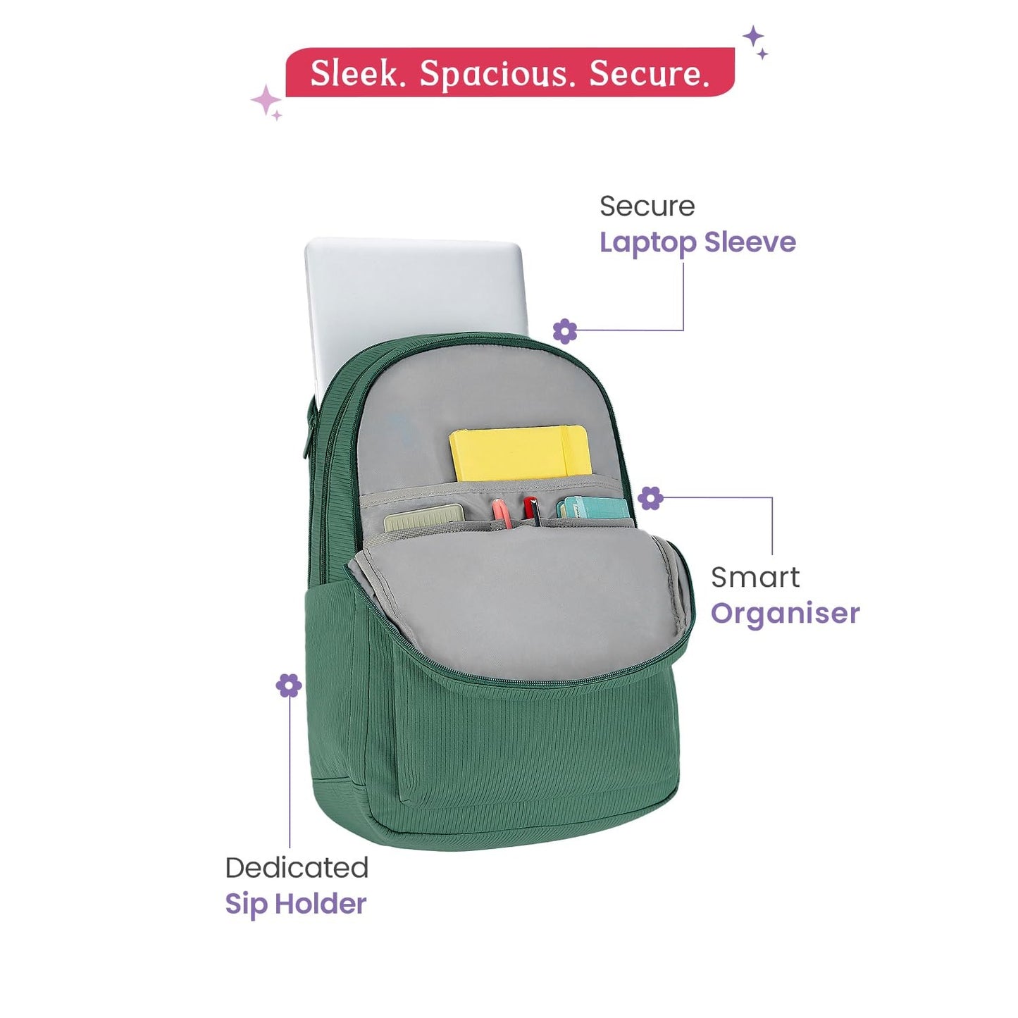Genie Essence Casual Backpack For Girls |18 In-27Ltr with Laptop Sleeve, Rain Cover and Three Compartments