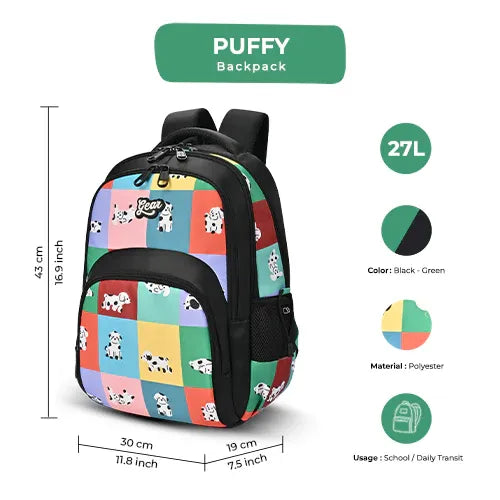 Gear Puffy 17" Backpack – Black-Green