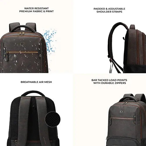 Gear Quantum 3 Anti-Theft Faux Leather Backpack 29L with Raincover – Brown Black