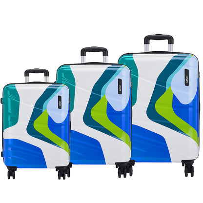 Chroma Plus Hard luggage Combo Set (Small, Medium and Large) with TSA, Dual Wheel and Detailed Interiors - Printed