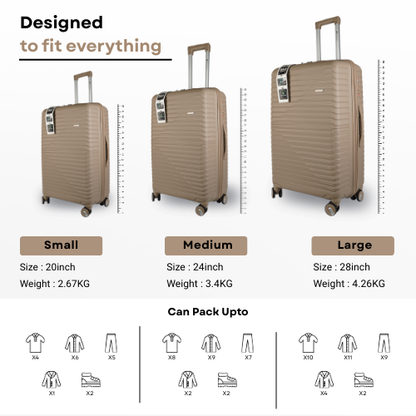 Bencardo Waves Hard-Shell 3Pc Travel Luggage Set | Durable, Stylish & Secure