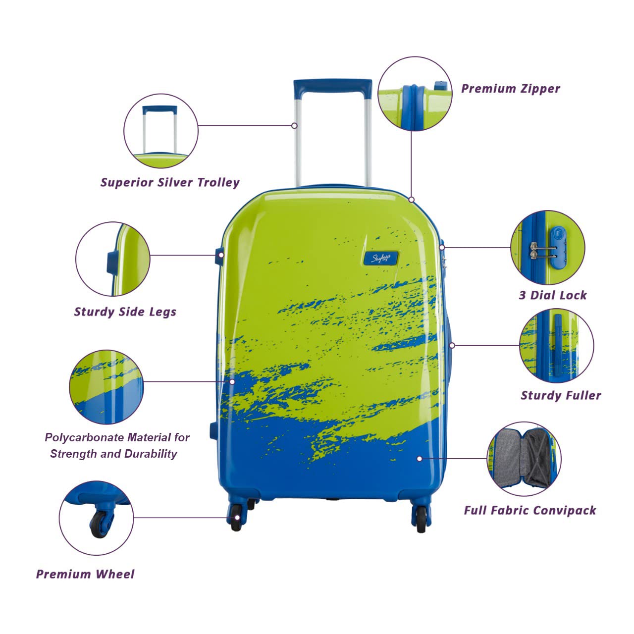 Skybags Horizon Polycarbonate Hardsided Luggage - Set of 3- Green Blue