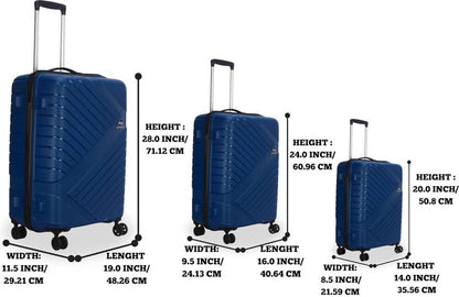 Hard Body Set of 3 Luggage 4 Wheels - Kamiliant Kam-Wayfarer Set of 3 Trolley Bags 55 Cm, 68 Cm &amp; 75 Cm 4W Spinner - Navy Blue