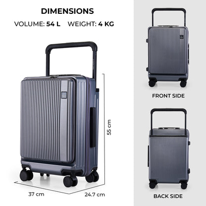Nasher Miles Silicon Valley Hard-Sided Polycarbonate Cabin Wide Telescopic Handle 8 Spinner Wheels Luggage with Laptop Compartment Black 20 Inch |55Cm Trolley Bag