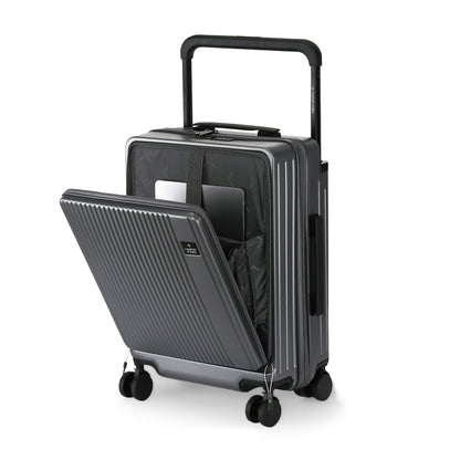 Nasher Miles Silicon Valley Hard-Sided Polycarbonate Cabin Wide Telescopic Handle 8 Spinner Wheels Luggage with Laptop Compartment Black 20 Inch |55Cm Trolley Bag