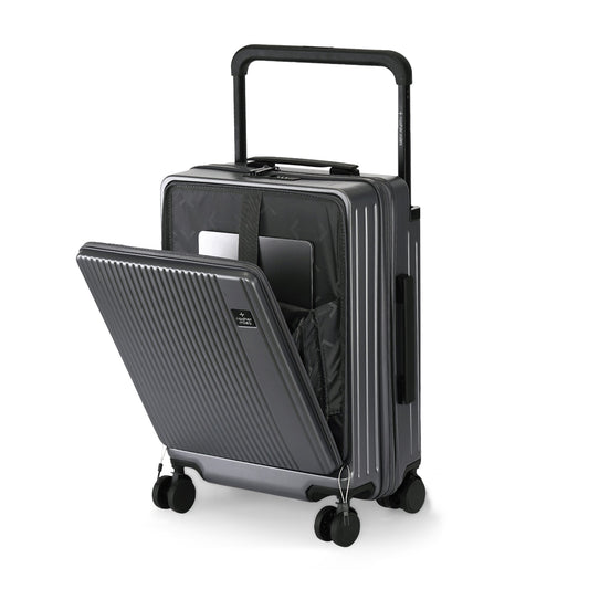 Nasher Miles Silicon Valley Hard-Sided Polycarbonate Cabin Wide Telescopic Handle 8 Spinner Wheels Luggage with Laptop Compartment Black 20 Inch |55Cm Trolley Bag
