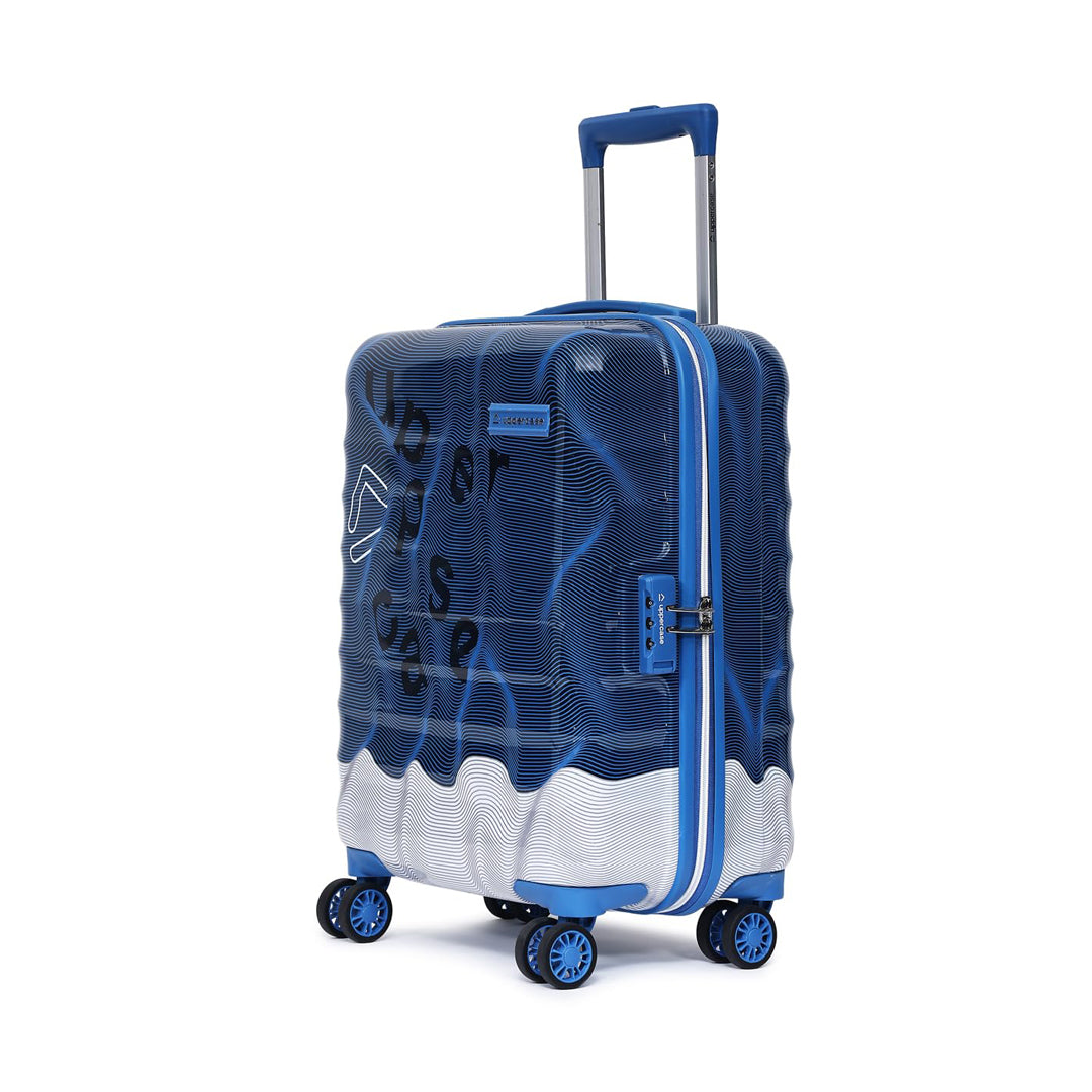 uppercase Ripple 5100EHT2BLU Cabin Hardsided 8 Wheel Printed Eco Trolley Bag with Combination Lock, Travel Suitcase for Men and Women (Blue)