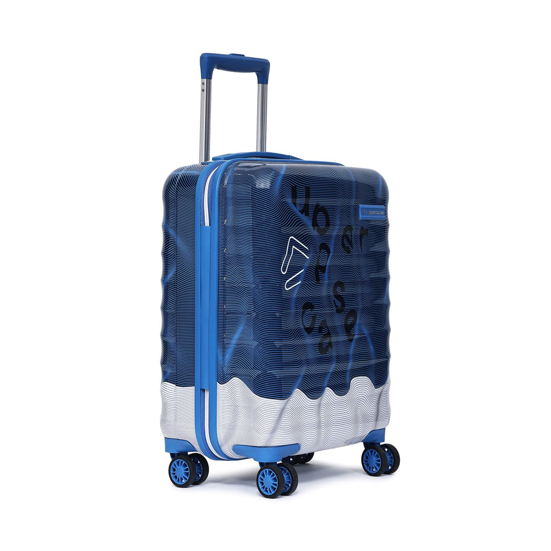 uppercase Ripple 5100EHT2BLU Cabin Hardsided 8 Wheel Printed Eco Trolley Bag with Combination Lock, Travel Suitcase for Men and Women (Blue)