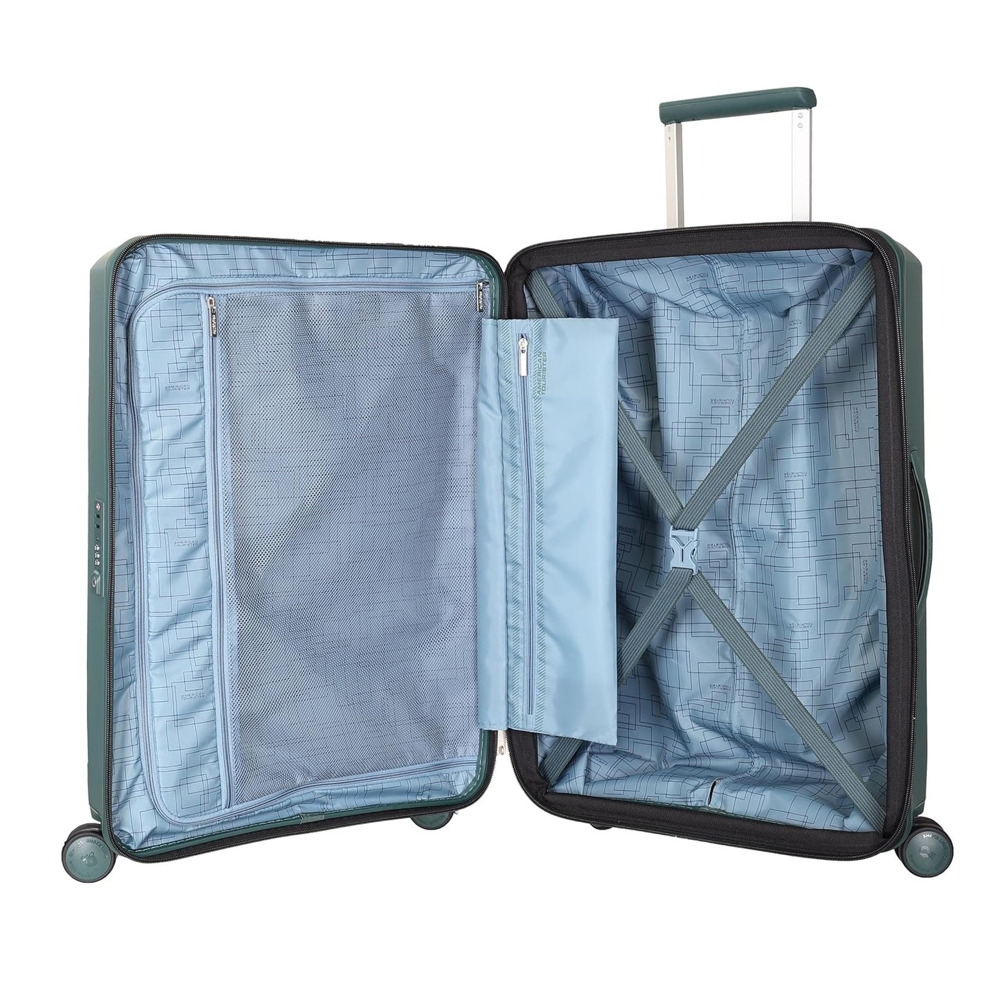 American Tourister Aerostep SL 67 CM Hard Shell 8 Spinner Wheel,Expander & Recessed TSA Lock Check-in Trolley Bag for Travel|Medium PP Suitcase with Double Zipper,Flexi Packing Straps For Unisex-Green