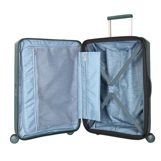American Tourister Aerostep SL 67 CM Hard Shell 8 Spinner Wheel,Expander & Recessed TSA Lock Check-in Trolley Bag for Travel|Medium PP Suitcase with Double Zipper,Flexi Packing Straps For Unisex-Green
