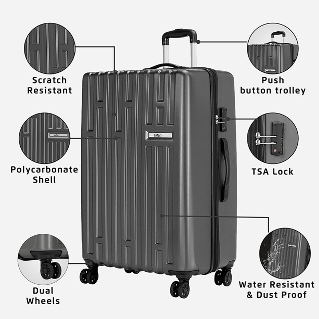 Safari Cargo Neo (Medium)Hard Luggage with TSA lock and Dual Wheels - Gun Metal