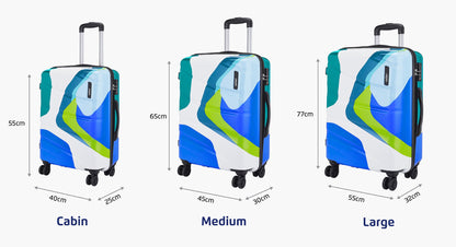 Chroma Plus Hard luggage Combo Set (Small, Medium and Large) with TSA, Dual Wheel and Detailed Interiors - Printed