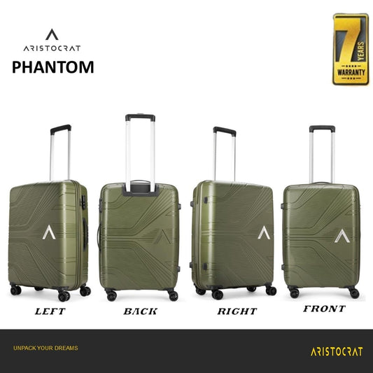 VIP Aristocrat Phantom 3Pc Luggage Set – Polypropylene Hard Shell Suitcases (55/66/76 cm) with 8 Spinner Wheels, Number Lock & 7-Year International Warranty (Green)