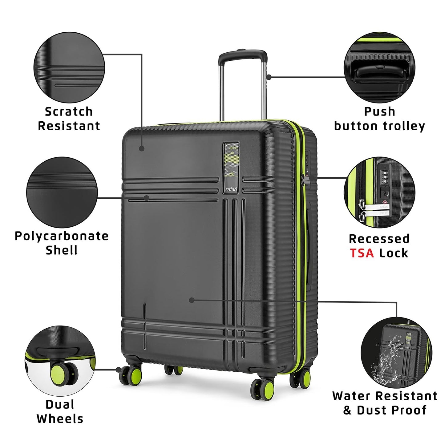 Safari Zany 24" Black Polycarbonate Cabin Trolley – Lightweight Hard Shell with TSA Lock & 8 Spinner Wheels