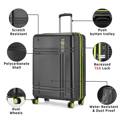 Safari Zany 24" Black Polycarbonate Cabin Trolley – Lightweight Hard Shell with TSA Lock & 8 Spinner Wheels