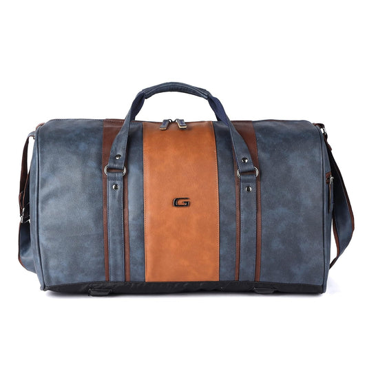 Gear Vintage Faux Leather 26L Water Resistant Travel Duffle Bag/Gym Bag for Men/Women (Navy), W-23 CM, Blue