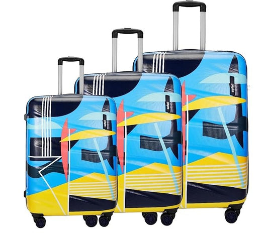 Safari Polycarbonate Multicolor Quantum 8 Wheels,Anti-Theft Zipper,Printed(Cabin & Check-in)Trolley Spinner Luggage Set of 3,55Cm,65Cm & 77Cm,Small,Medium,Large,Multicolor