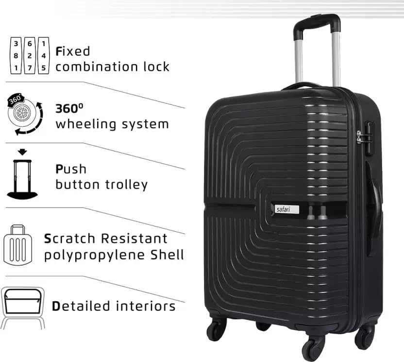 Safari Set of 3 Trolley Bags – Hard-Shell Luggage with 4 Wheels & 3-Dial Number Lock (5-Year Warranty)