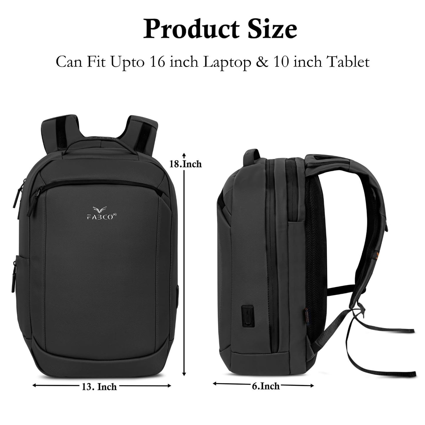 FABCO® Urban Pro 16-Inch Laptop Backpack | Waterproof Office Bag with USB Port, Anti-Theft Pockets & Trolley Strap