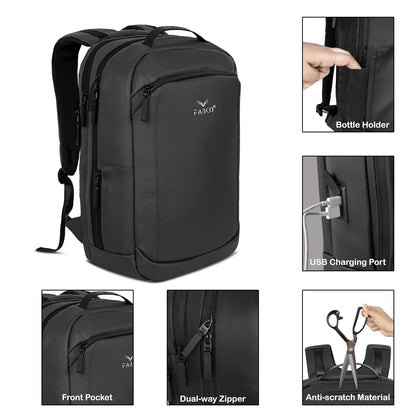 FABCO® Urban Pro 16-Inch Laptop Backpack | Waterproof Office Bag with USB Port, Anti-Theft Pockets & Trolley Strap