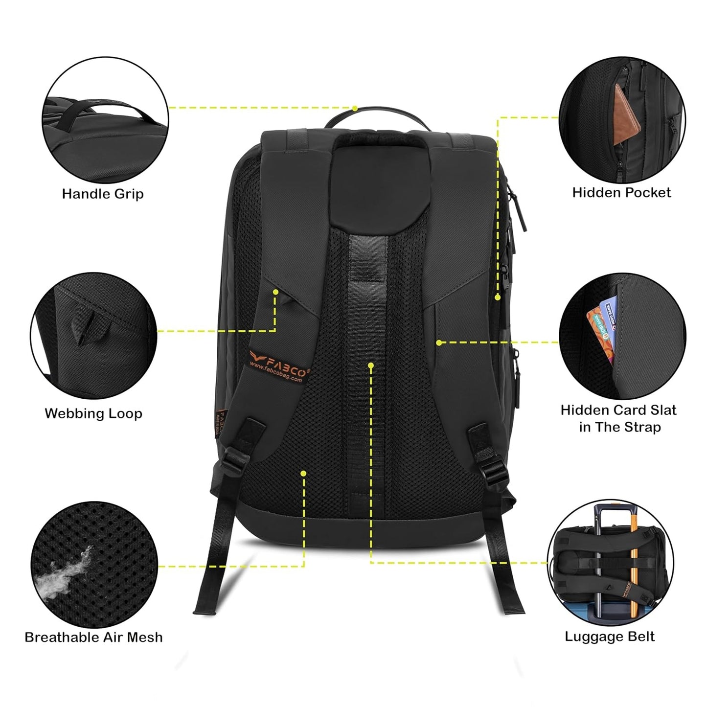 FABCO® Urban Pro 16-Inch Laptop Backpack | Waterproof Office Bag with USB Port, Anti-Theft Pockets & Trolley Strap