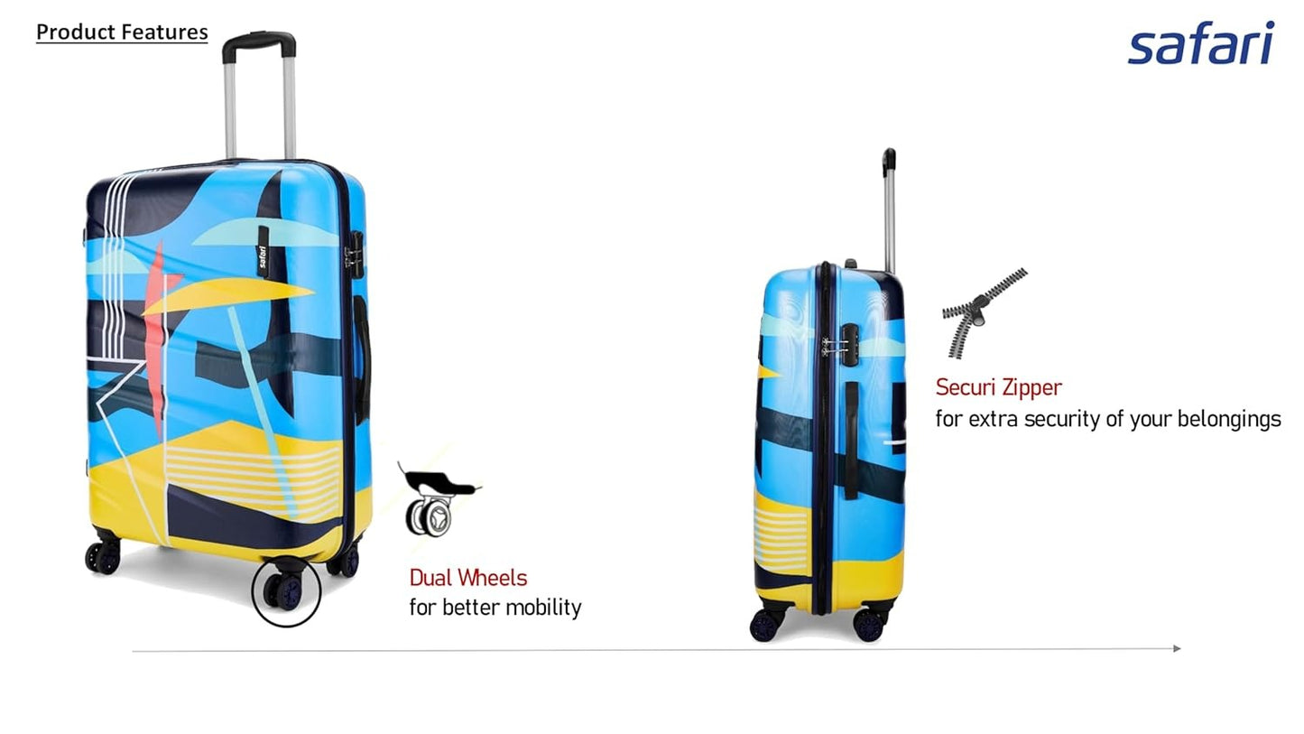 Safari Polycarbonate Multicolor Quantum 8 Wheels,Anti-Theft Zipper,Printed(Cabin & Check-in)Trolley Spinner Luggage Set of 3,55Cm,65Cm & 77Cm,Small,Medium,Large,Multicolor
