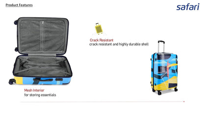 Safari Polycarbonate Multicolor Quantum 8 Wheels,Anti-Theft Zipper,Printed(Cabin & Check-in)Trolley Spinner Luggage Set of 3,55Cm,65Cm & 77Cm,Small,Medium,Large,Multicolor