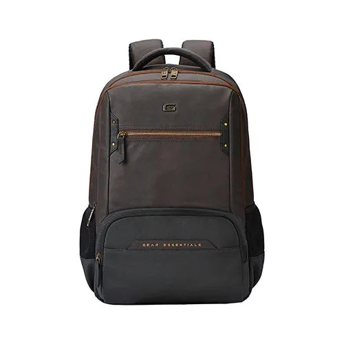 Gear Quantum 3 Anti-Theft Faux Leather Backpack 29L with Raincover – Brown Black