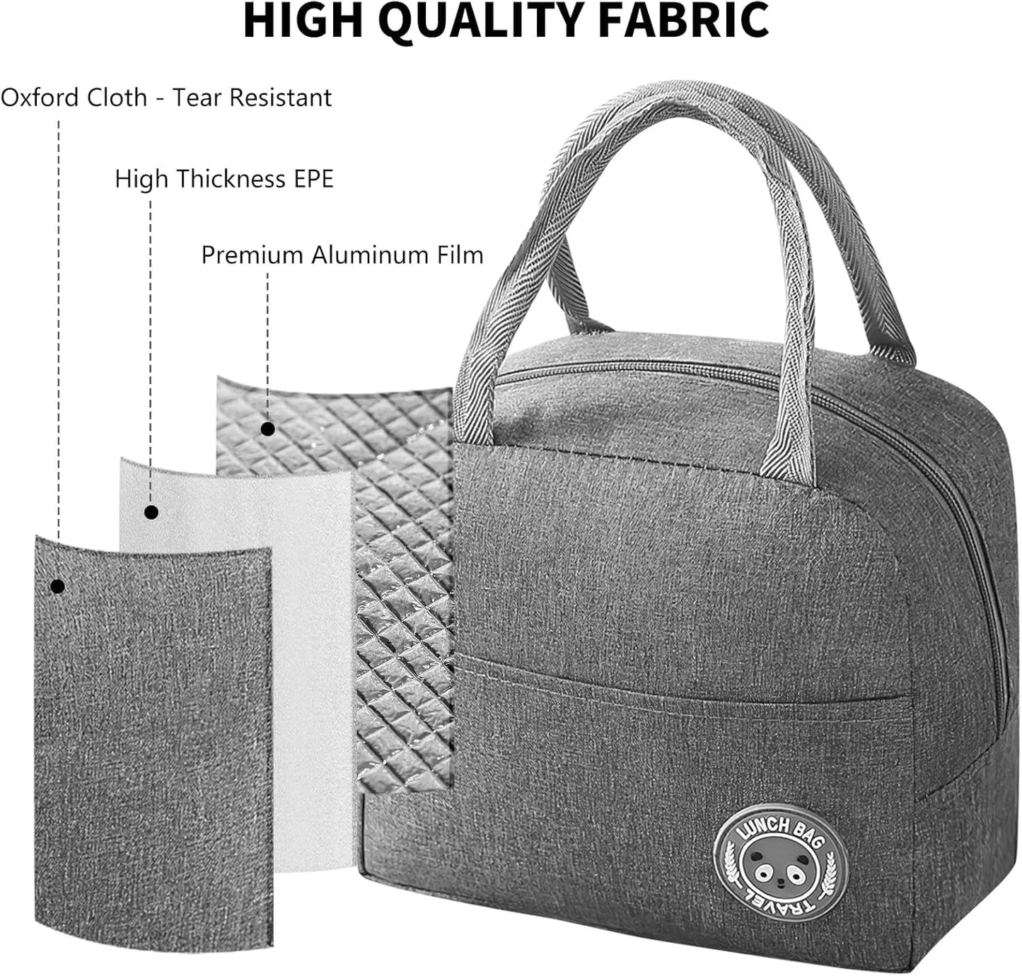 Insulated Lunch Bag for Women Men, Small Portable Reusable Lunch Cooler Tote Bag, Leakproof Thermal Lunch Box for Work, School, Office, Travel (Gray)