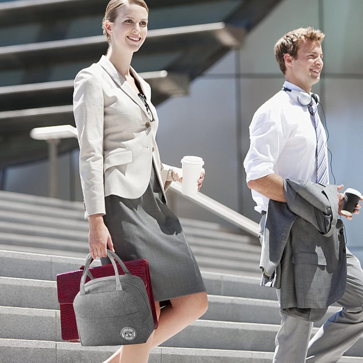 Insulated Lunch Bag for Women Men, Small Portable Reusable Lunch Cooler Tote Bag, Leakproof Thermal Lunch Box for Work, School, Office, Travel (Gray)