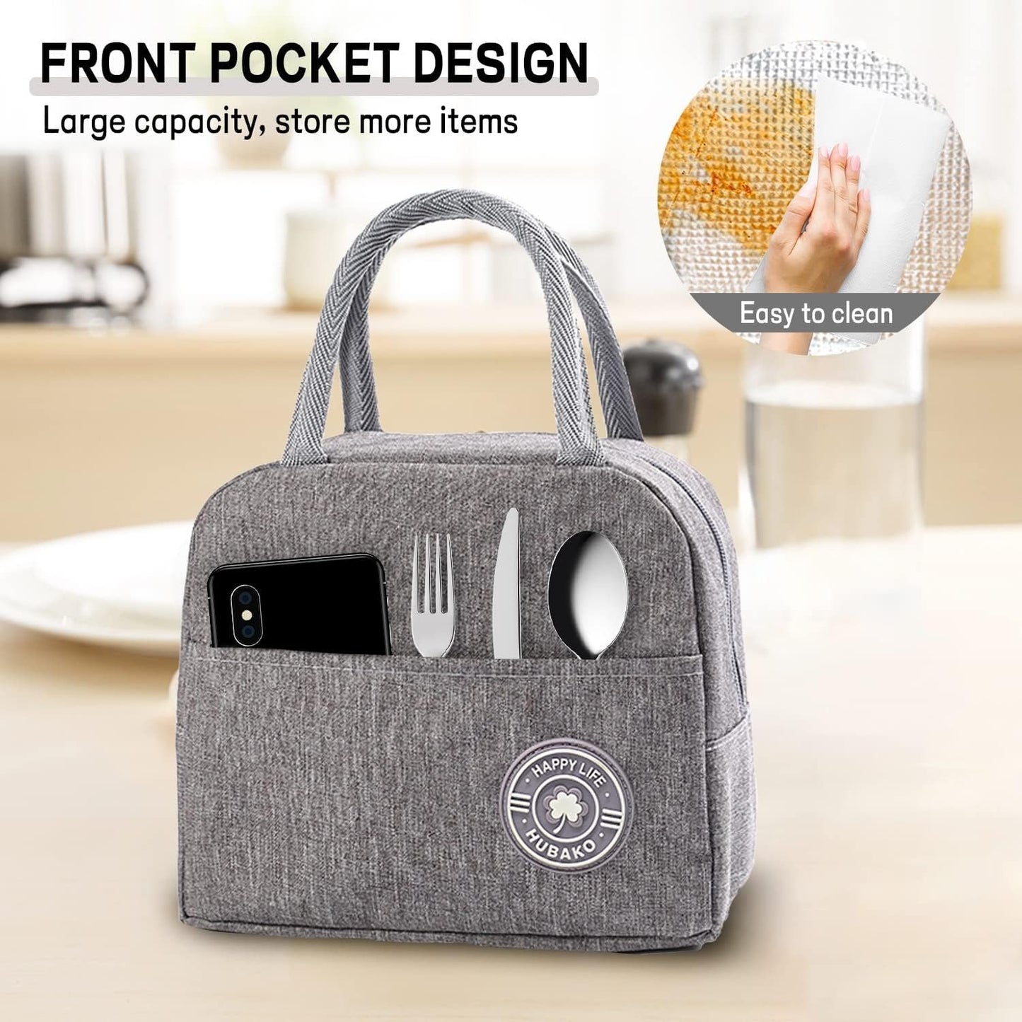 Insulated Lunch Bag for Women Men, Small Portable Reusable Lunch Cooler Tote Bag, Leakproof Thermal Lunch Box for Work, School, Office, Travel (Gray)