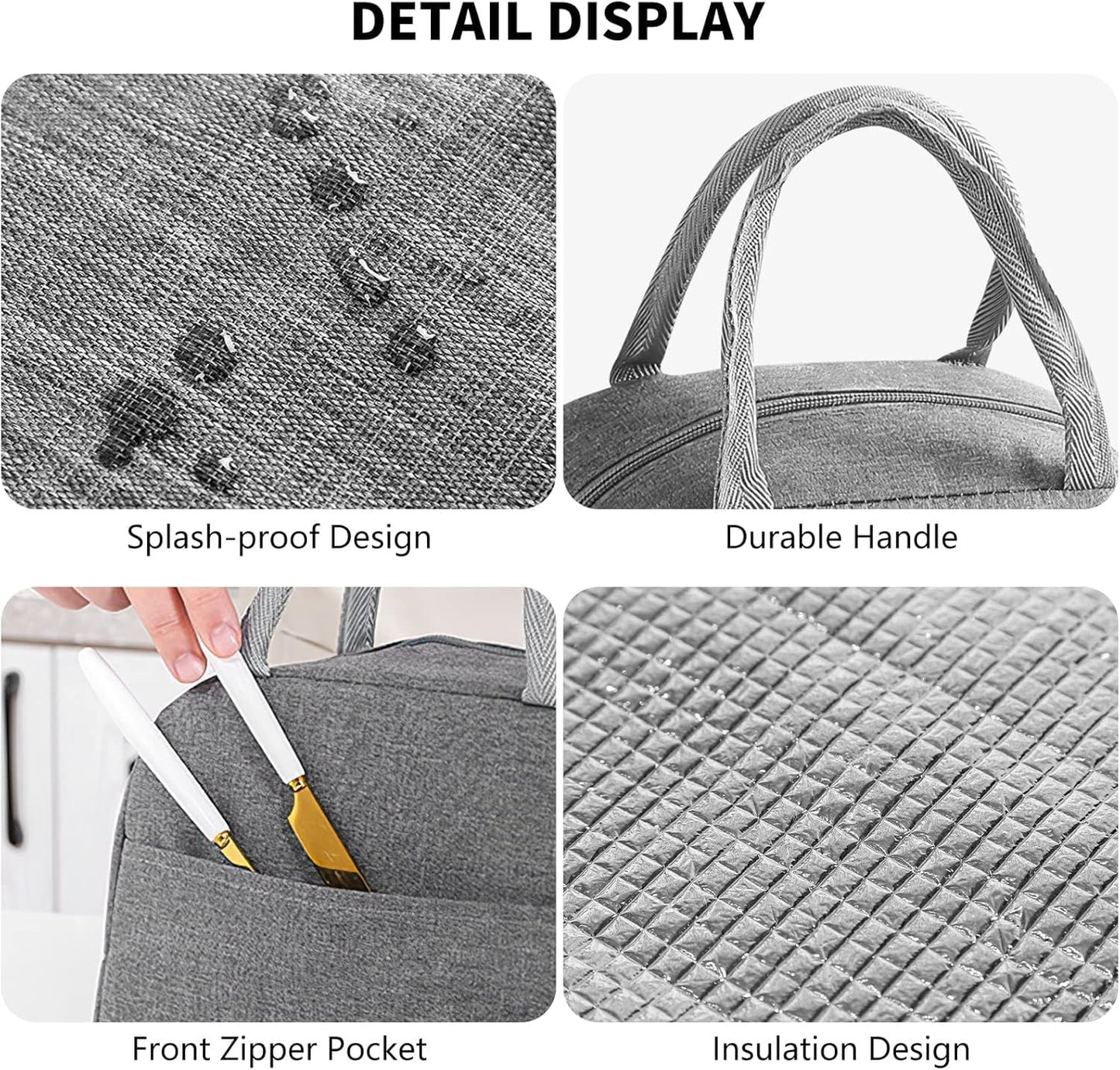 Insulated Lunch Bag for Women Men, Small Portable Reusable Lunch Cooler Tote Bag, Leakproof Thermal Lunch Box for Work, School, Office, Travel (Gray)