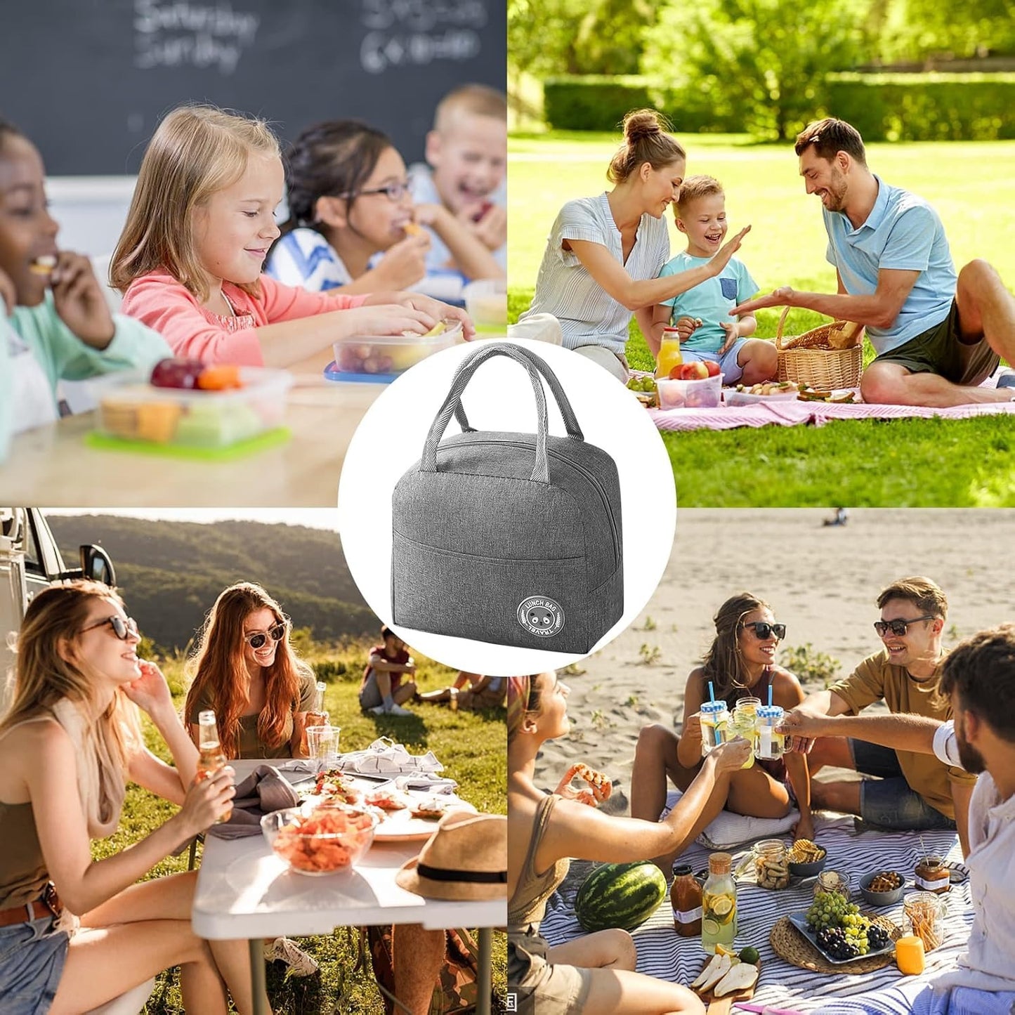 Insulated Lunch Bag for Women Men, Small Portable Reusable Lunch Cooler Tote Bag, Leakproof Thermal Lunch Box for Work, School, Office, Travel (Gray)