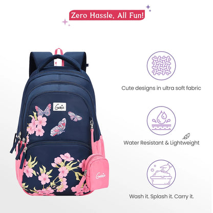 Genie Lilac 27L  School Backpack (Navy Blue & Dark Green)