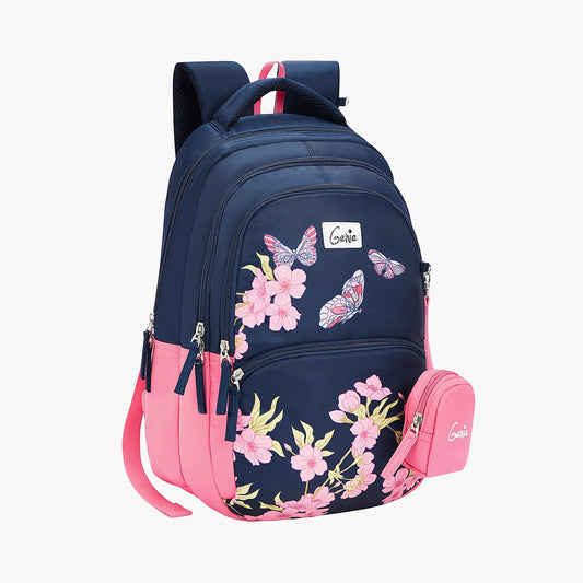 Genie Lilac 27L  School Backpack (Navy Blue & Dark Green)