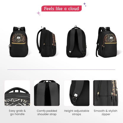 Glow 36L Black Laptop Backpack With Raincover (Black & Dark Green)