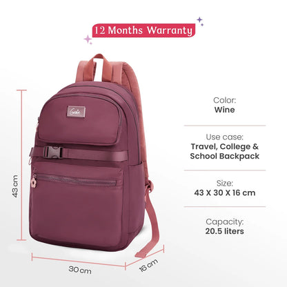 Genie Maple 21L Wine College Backpack With Laptop Sleeve
