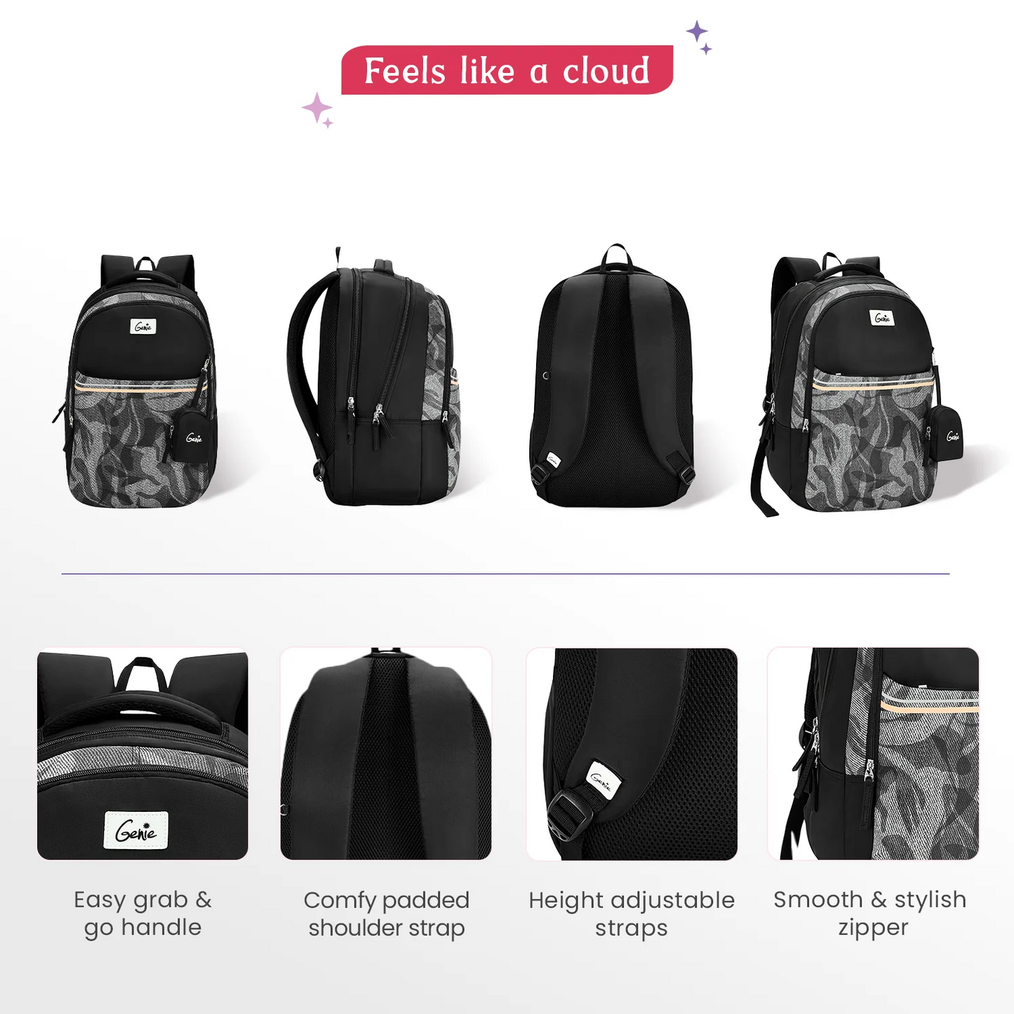 Genie Zuri 40L Black Laptop Backpack With Raincover