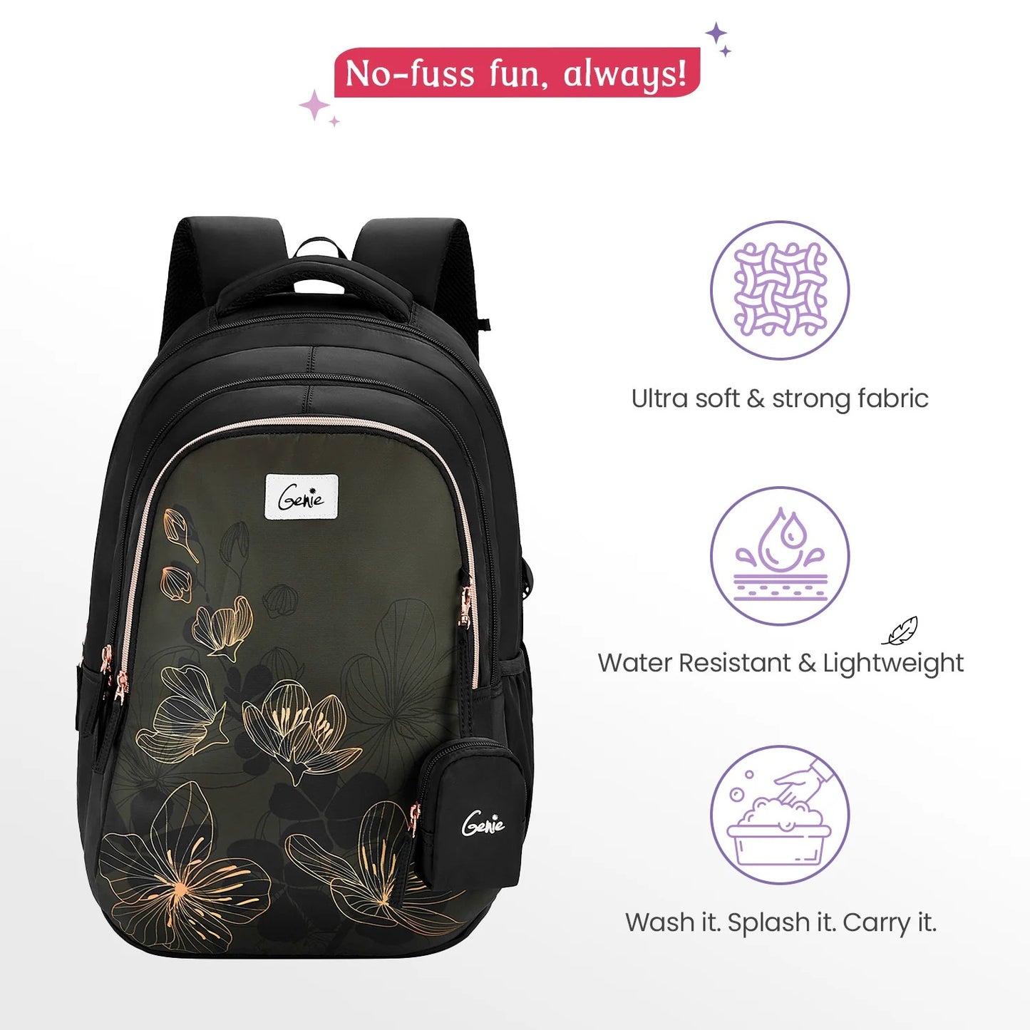 Genie Twinkle 36L Black School Backpack