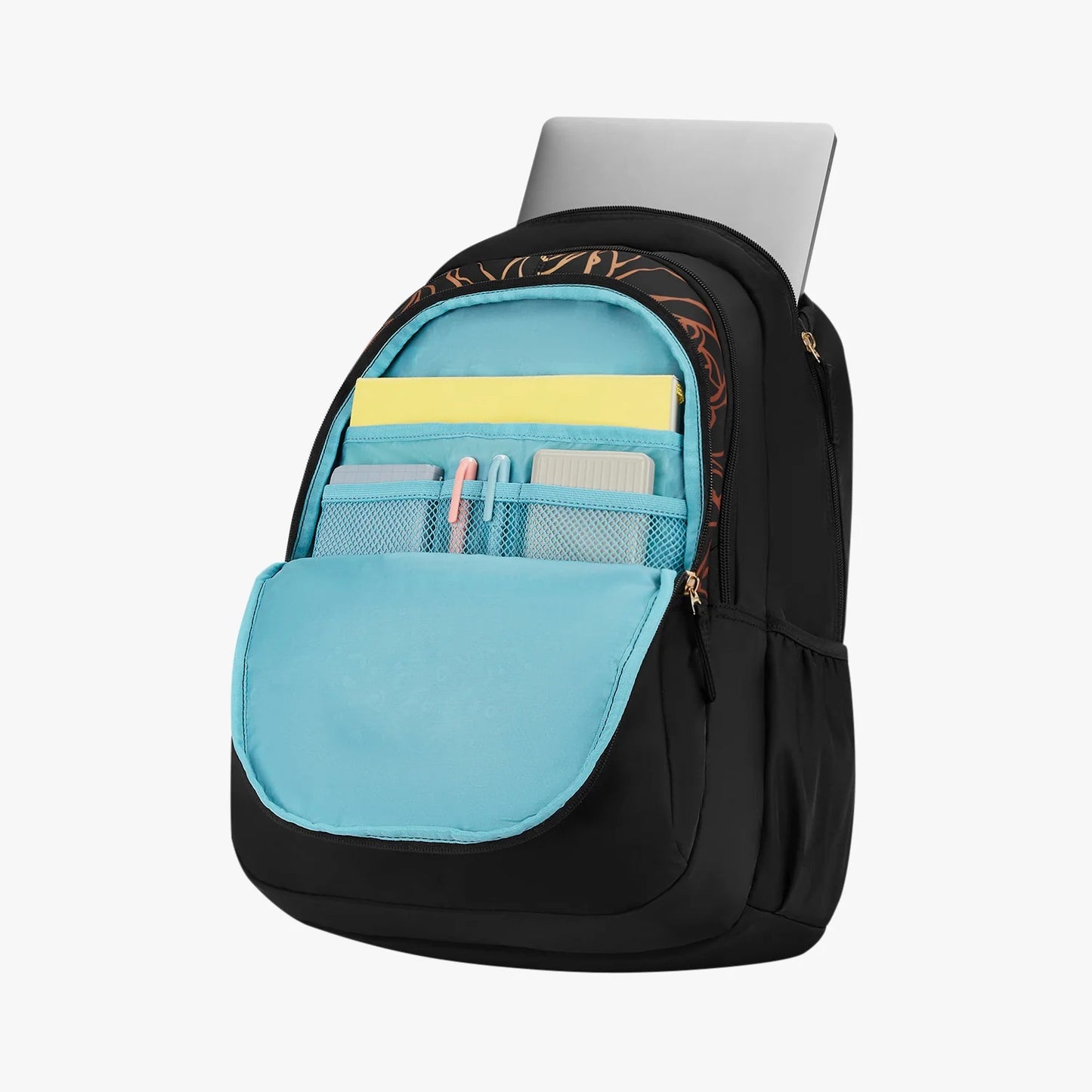 Glow 36L Black Laptop Backpack With Raincover (Black & Dark Green)