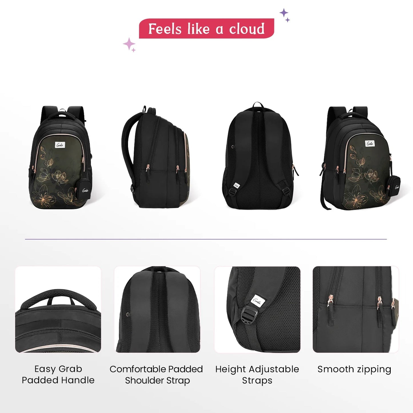 Genie Twinkle 36L Black School Backpack